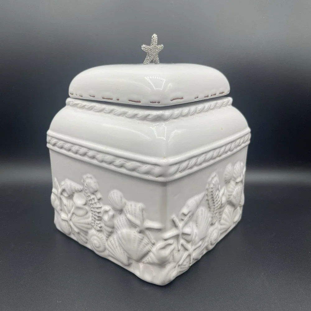 Mud Pie Starfish Sanibel White Canister  Coastal Beach Kitchen Ceramic